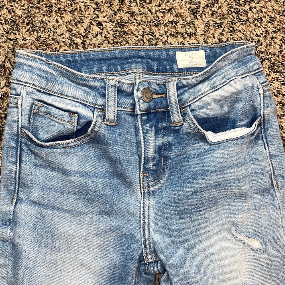 Bridge By Gly Mid Rise Skinny Women's Light Blue Distressed Jeans Sz 23 | EUC - Picture 2 of 5